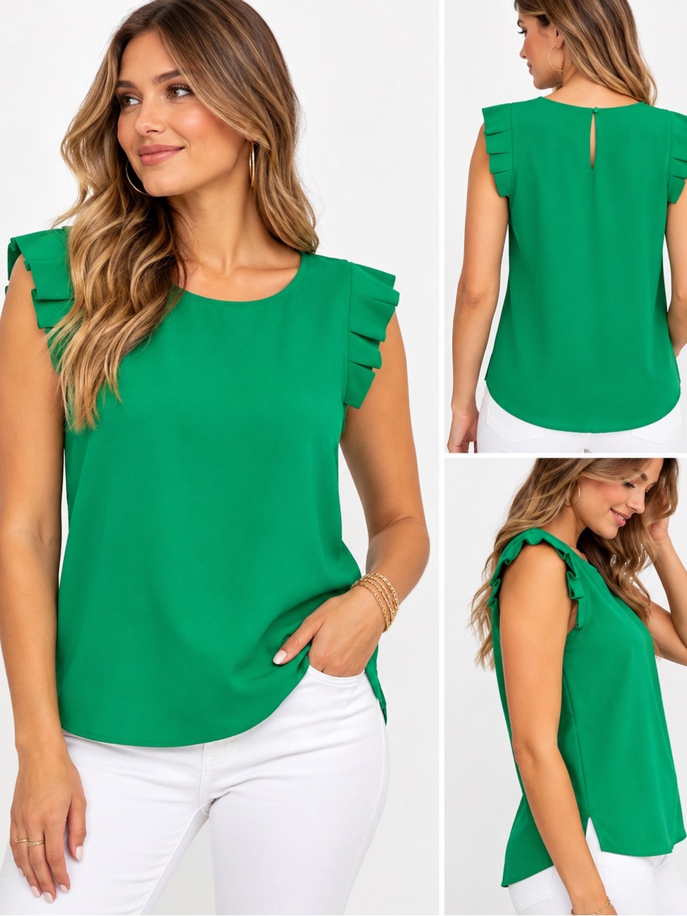 Monteau Los Angeles Green Ruffle Sleeve Blouse Women’s Small